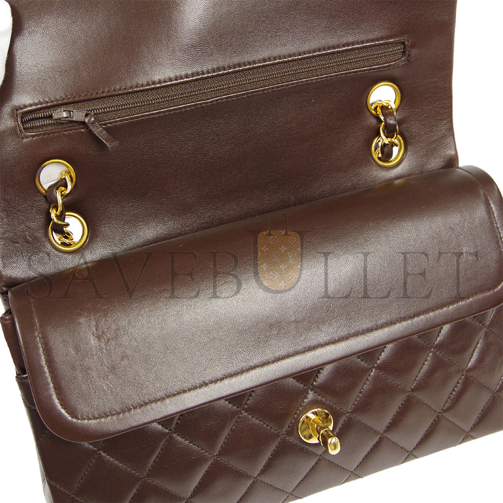 Ch*el classic double flap small shoulder bag brown lambskin a1117 (23*14*7cm)